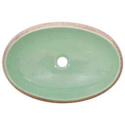 Berkfield Home Countertop Basin Green & Brown Oval 59x40x15 cm Ceramic - Size: 59 x 40 x 15 cm - thumbnail 6