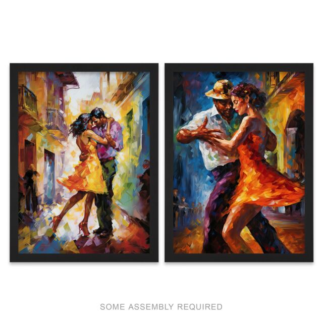Artery8 A4 Wall Art & Frame Set of 2 Salsa Street Dance Latina Vibrant Oil Paint - image 1