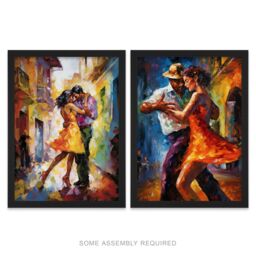 Artery8 A4 Wall Art & Frame Set of 2 Salsa Street Dance Latina Vibrant Oil Paint - thumbnail 1