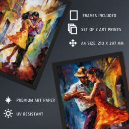 Artery8 A4 Wall Art & Frame Set of 2 Salsa Street Dance Latina Vibrant Oil Paint - thumbnail 3