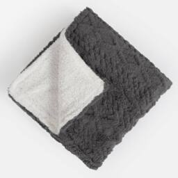 Kelvenix Cable Knit Blanket Sherpa Fleece Sofa Plush Soft Warm - Grey - Size: 100 cm x 190 cm - thumbnail 4
