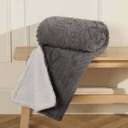 Kelvenix Cable Knit Blanket Sherpa Fleece Sofa Plush Soft Warm - Grey - Size: 100 cm x 190 cm - thumbnail 3