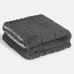 Kelvenix Cable Knit Blanket Sherpa Fleece Sofa Plush Soft Warm - Grey - Size: 100 cm x 190 cm - thumbnail 5