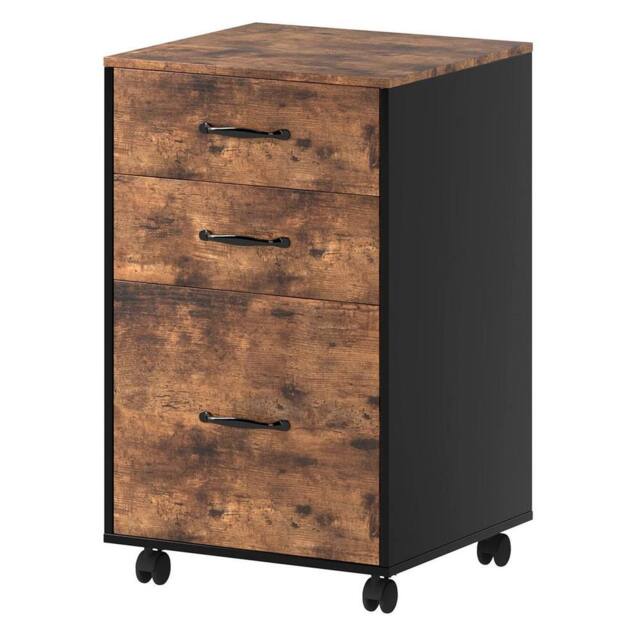 Kelvenix File Cabinet Mobile Filing Cabinet Office with Wheels 3 Drawers Walnut in Brown - Size: 100 cm x 100 cm - image 1