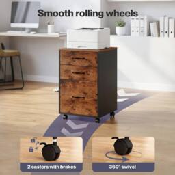 Kelvenix File Cabinet Mobile Filing Cabinet Office with Wheels 3 Drawers Walnut in Brown - Size: 100 cm x 100 cm - thumbnail 3