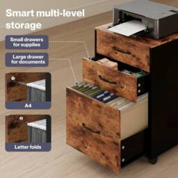 Kelvenix File Cabinet Mobile Filing Cabinet Office with Wheels 3 Drawers Walnut in Brown - Size: 100 cm x 100 cm - thumbnail 4