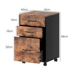 Kelvenix File Cabinet Mobile Filing Cabinet Office with Wheels 3 Drawers Walnut in Brown - Size: 100 cm x 100 cm - thumbnail 2