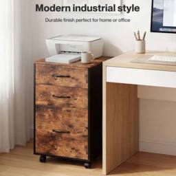 Kelvenix File Cabinet Mobile Filing Cabinet Office with Wheels 3 Drawers Walnut in Brown - Size: 100 cm x 100 cm - thumbnail 5