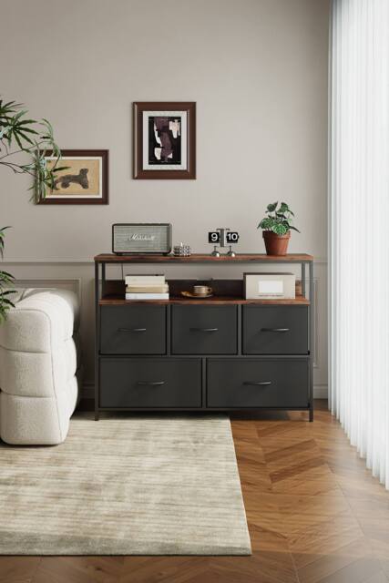 Living and Home 5-Drawer Metal Frame Chest of Drawers Storage Cabinet with Power Strip in Black - image 1