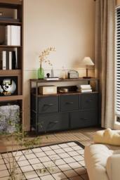 Living and Home 5-Drawer Metal Frame Chest of Drawers Storage Cabinet with Power Strip in Black - thumbnail 2