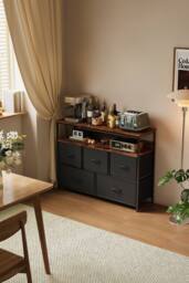 Living and Home 5-Drawer Metal Frame Chest of Drawers Storage Cabinet with Power Strip in Black - thumbnail 4