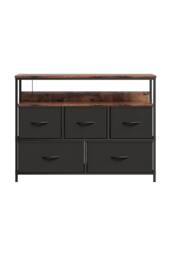 Living and Home 5-Drawer Metal Frame Chest of Drawers Storage Cabinet with Power Strip in Black - thumbnail 6