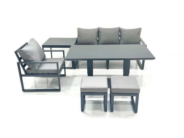 Fimous 6 Seater Garden Sofa Set Aluminium Furniture Rising Dining Tabe Set with Chair Side Table 2 Small Footstools Dark Grey - image 1