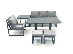 Fimous 6 Seater Garden Sofa Set Aluminium Furniture Rising Dining Tabe Set with Chair Side Table 2 Small Footstools Dark Grey - thumbnail 1