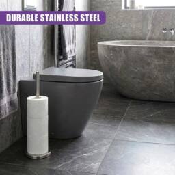 NESTLUNE Stainless Steel Freestanding Toilet Roll Holder Storage in Silver - thumbnail 6