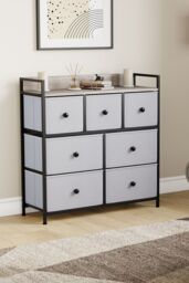 Home Discount Vida Designs Chorley 7 Drawer Chest Of Drawers UKFR Fabric Storage in Beige - thumbnail 8