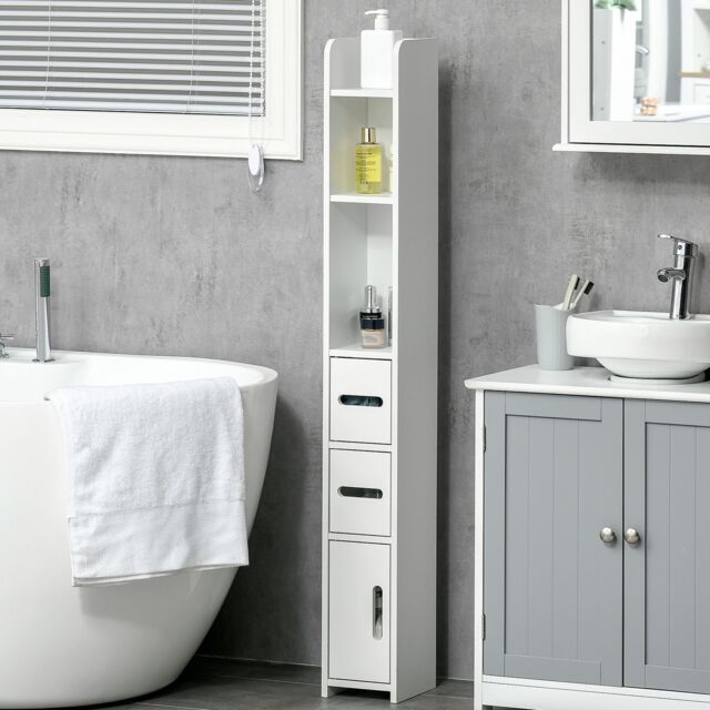 Kleankin Freestanding Bathroom Cabinet w/ Open Shelves 3 Cupboards, White - image 1