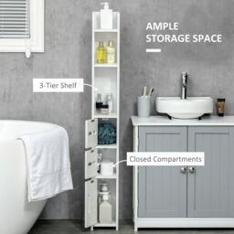 Kleankin Freestanding Bathroom Cabinet w/ Open Shelves 3 Cupboards, White - thumbnail 4