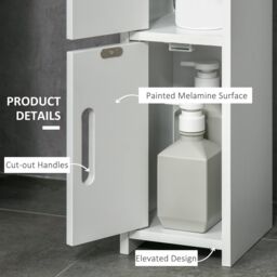 Kleankin Freestanding Bathroom Cabinet w/ Open Shelves 3 Cupboards, White - thumbnail 5