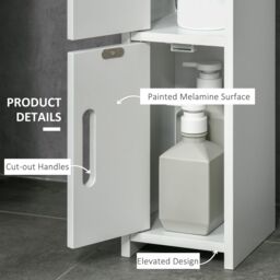 Kleankin Freestanding Bathroom Cabinet w/ Open Shelves 3 Cupboards, White - thumbnail 6