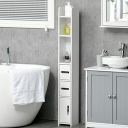 Kleankin Freestanding Bathroom Cabinet w/ Open Shelves 3 Cupboards, White - thumbnail 1