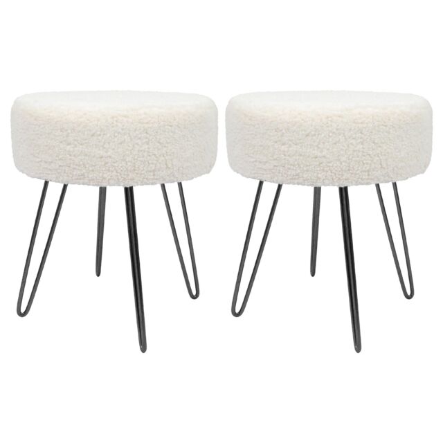 Harbour Housewares Round Cream Boucle Footstool - Hairpin Legs - H41 x D35cm - Pack of 2 in Black - image 1