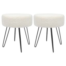 Harbour Housewares Round Cream Boucle Footstool - Hairpin Legs - H41 x D35cm - Pack of 2 in Black - thumbnail 1