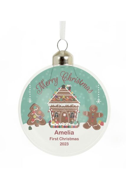Personalised Memento Company Personalised Gingerbread House Christmas Glass Bauble in Clear - image 1