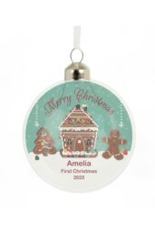 Personalised Memento Company Personalised Gingerbread House Christmas Glass Bauble in Clear