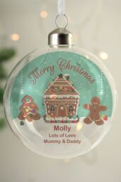 Personalised Memento Company Personalised Gingerbread House Christmas Glass Bauble in Clear - thumbnail 3