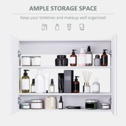 HOMCOM Bathroom Mirror Cabinet Wall Mounted, 80 x 15 x 60 cm, White - Size: 80 x 15 x 60 cm - thumbnail 4