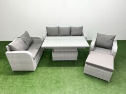 Fimous Patio PE Wicker 7 Seater Outdoor Rattan Furniture Sofa Sets w/ Adjustable Lifting Dining or Coffee Table Reclining Chair Loveseat Sofa 3 - thumbnail 2
