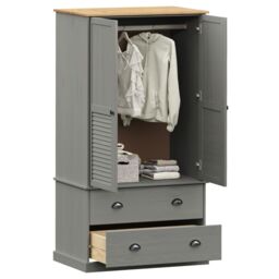 Berkfield Home Wardrobe VIGO Grey 90x55x176 cm Solid Wood Pine - Size: 90 x 55 x 176 cm - thumbnail 3