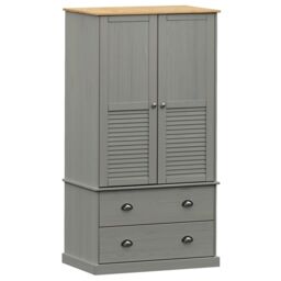 Berkfield Home Wardrobe VIGO Grey 90x55x176 cm Solid Wood Pine - Size: 90 x 55 x 176 cm - thumbnail 2