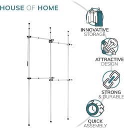 House of Home Telescopic Double Rail Clothes Wardrobe Organise Hanging Rack Adjustable Storage in White - thumbnail 5