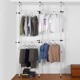 House of Home Telescopic Double Rail Clothes Wardrobe Organise Hanging Rack Adjustable Storage in White - thumbnail 4