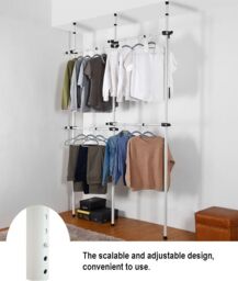 House of Home Telescopic Double Rail Clothes Wardrobe Organise Hanging Rack Adjustable Storage in White - thumbnail 6
