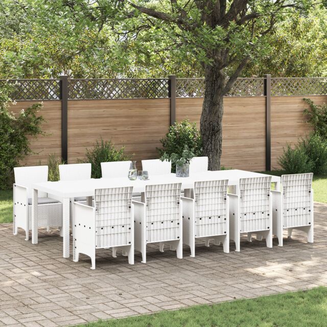 Berkfield Home 11 Piece Garden Dining Set with Cushions White Poly Rattan - image 1