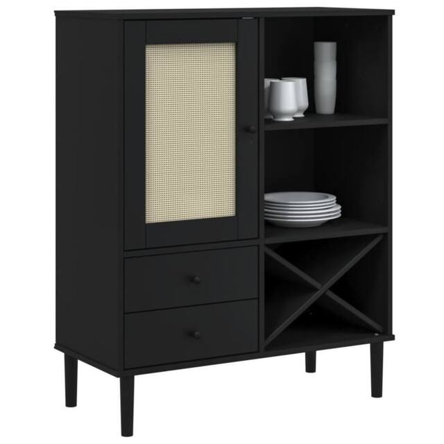 Berkfield Home Highboard SENJA Rattan Look Black 90x40x112cm Solid Wood Pine - Size: 90 x 40 x 112 cm - image 1