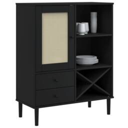 Berkfield Home Highboard SENJA Rattan Look Black 90x40x112cm Solid Wood Pine - Size: 90 x 40 x 112 cm