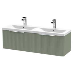 Balterley Tixall 2 Drawer Wall Hung Vanity Basin Unit, Satin Green, 1200mm in Green - thumbnail 1