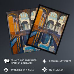 "Artery8 Roman Bath Architecture Water Reflection Painting Wall Art Print - Size: W24"" x H32""" - thumbnail 2