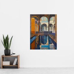 "Artery8 Roman Bath Architecture Water Reflection Painting Wall Art Print - Size: W24"" x H32""" - thumbnail 4