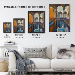 "Artery8 Roman Bath Architecture Water Reflection Painting Wall Art Print - Size: W24"" x H32""" - thumbnail 3