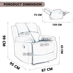 FURNITURE ONE Massage Recliner Sofa, Corduroy Fabric Electric Recliner Massage Armchair in Grey - Size: 1 Seater - thumbnail 4