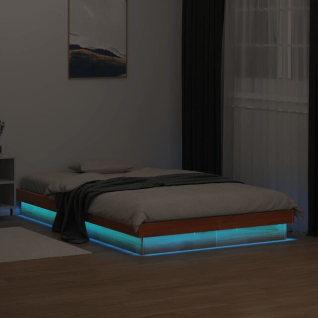Berkfield Home LED Bed Frame without Mattress Wax Brown 120x190 cm Small Double Solid Wood - image 1