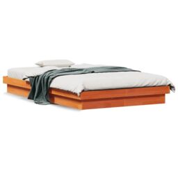 Berkfield Home LED Bed Frame without Mattress Wax Brown 120x190 cm Small Double Solid Wood - thumbnail 4