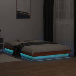 Berkfield Home LED Bed Frame without Mattress Wax Brown 120x190 cm Small Double Solid Wood - thumbnail 1