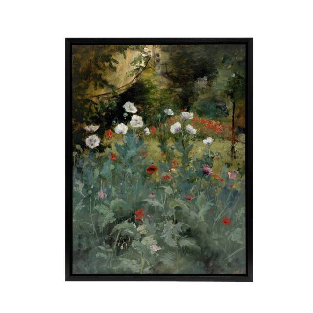 "Artery8 Eliphalet Andrews Poppies Wildflower Painting Framed Canvas Art Print in Green - Size: W12"" x H16""" - image 1
