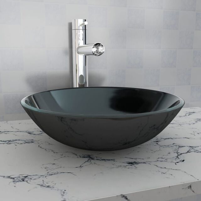 Berkfield Home Basin Tempered Glass 42 cm Black - image 1